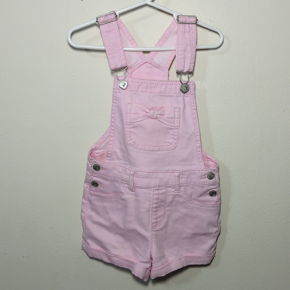 Jordache Light Pink Denim Shortalls with Bow Pocket Girls Size 5T